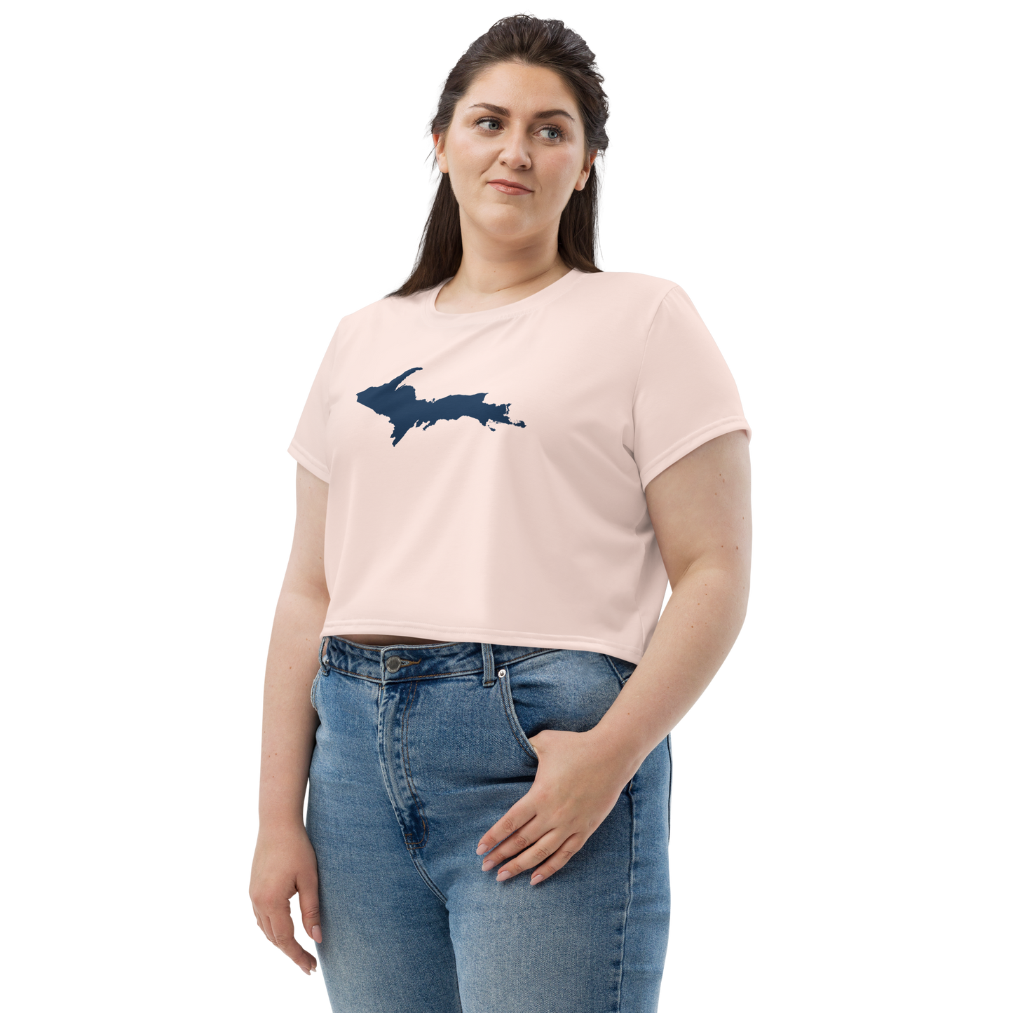 Michigan Upper Peninsula Crop Top (w/ UP Outline) | Sporty - Champagne Pink