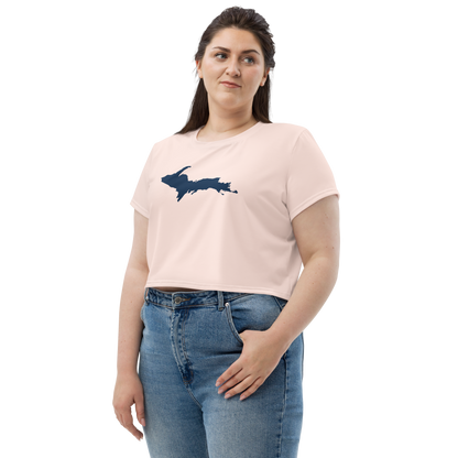 Michigan Upper Peninsula Crop Top (w/ UP Outline) | Sporty - Champagne Pink