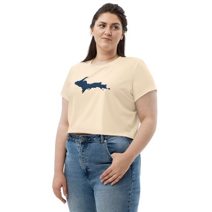 Michigan Upper Peninsula Crop Top (w/ UP Outline) | Sporty - Champagne White