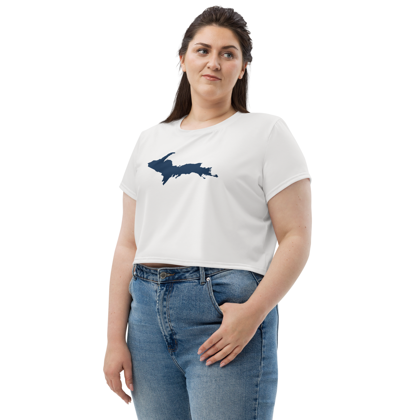 Michigan Upper Peninsula Crop Top (w/ UP Outline) | Sporty - Birch Bark White