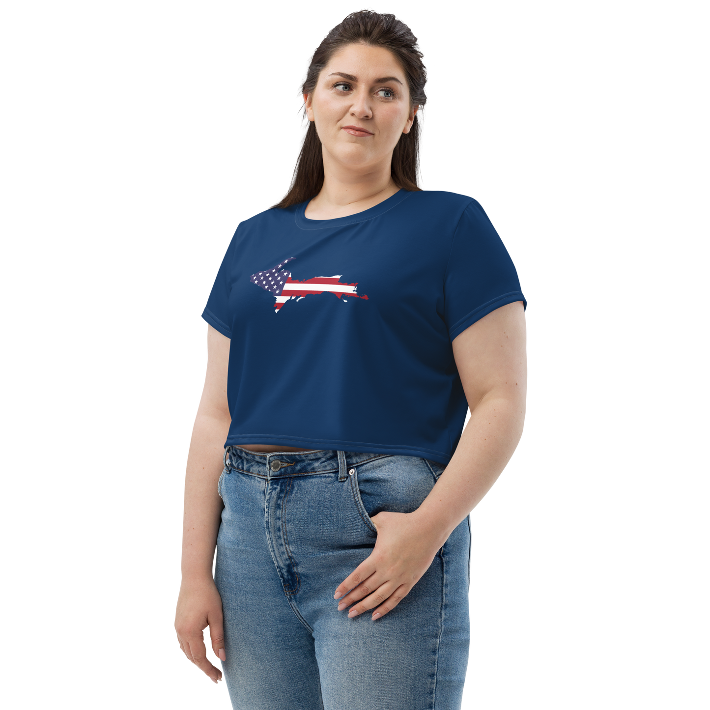 Michigan Upper Peninsula Crop Top (w/ UP USA Flag) | Sporty - Old Glory Blue