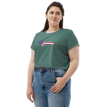 Michigan Upper Peninsula Crop Top (w/ UP USA Flag) | Sporty - Copper Green