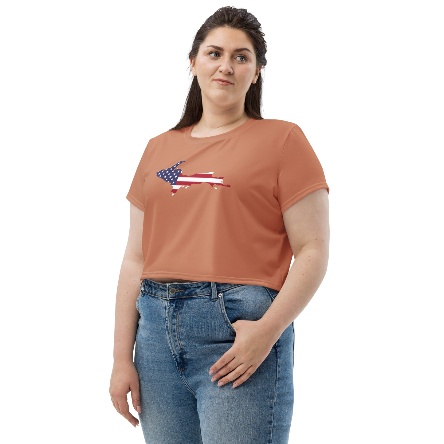 Michigan Upper Peninsula Crop Top (w/ UP USA Flag) | Sporty - Copper Color