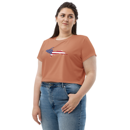 Michigan Upper Peninsula Crop Top (w/ UP USA Flag) | Sporty - Copper Color