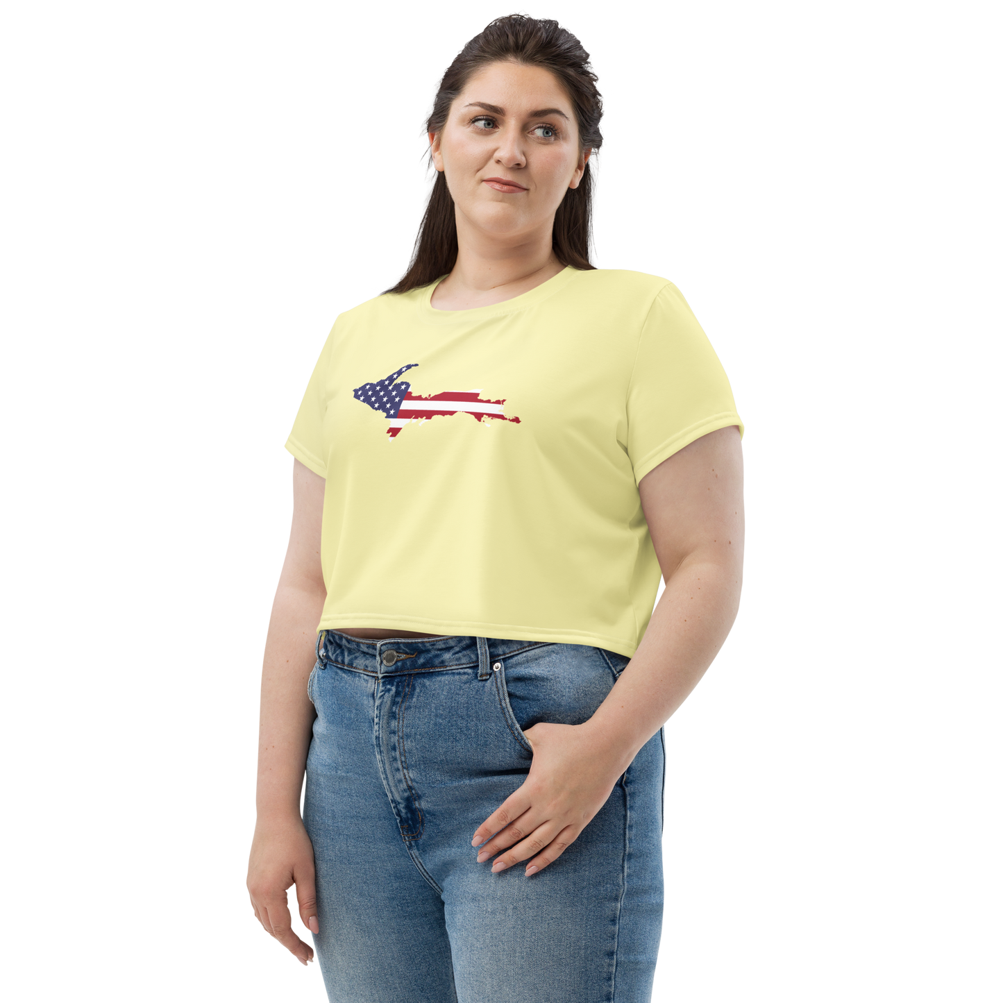 Michigan Upper Peninsula Crop Top (w/ UP Outline) | Sporty - Canary Yellow