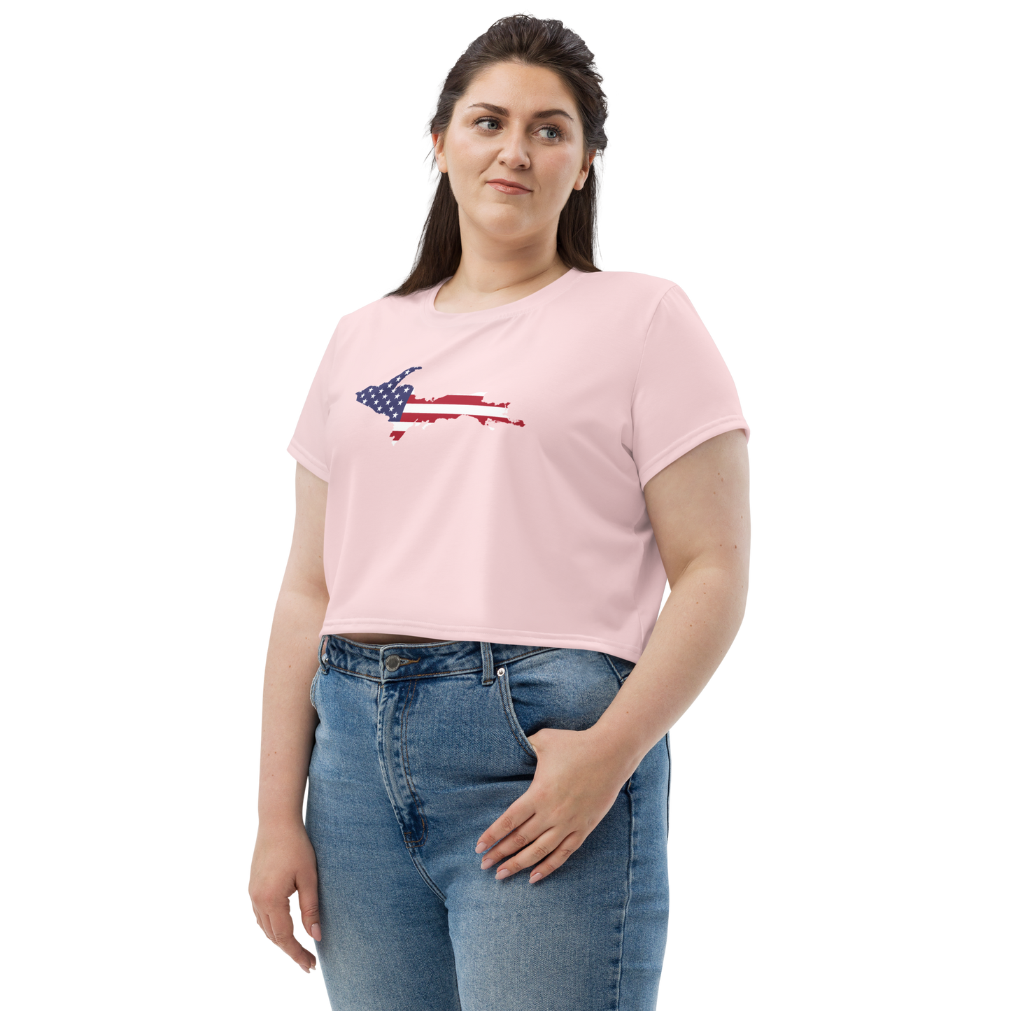 Michigan Upper Peninsula Crop Top (w/ UP USA Flag) | Sporty - Pale Pink