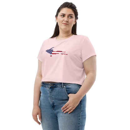 Michigan Upper Peninsula Crop Top (w/ UP USA Flag) | Sporty - Pale Pink