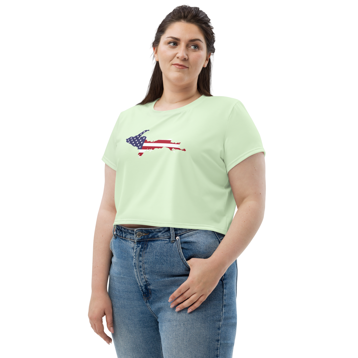 Michigan Upper Peninsula Crop Top (w/ UP USA Flag) | Sporty - Dew Green