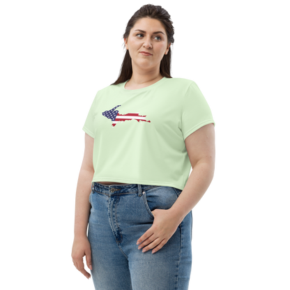 Michigan Upper Peninsula Crop Top (w/ UP USA Flag) | Sporty - Dew Green