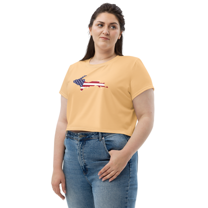 Michigan Upper Peninsula Crop Top (w/ UP USA Flag) | Sporty - Pale Apricot