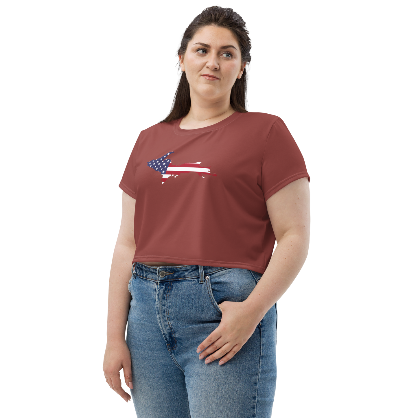 Michigan Upper Peninsula Crop Top (w/ UP USA Flag) | Sporty - Ore Dock Red