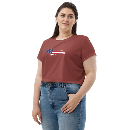 Michigan Upper Peninsula Crop Top (w/ UP USA Flag) | Sporty - Ore Dock Red