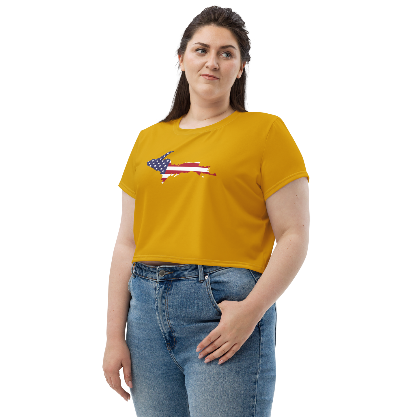 Michigan Upper Peninsula Crop Top (w/ UP USA Flag) | Sporty - Gold