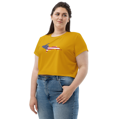 Michigan Upper Peninsula Crop Top (w/ UP USA Flag) | Sporty - Gold