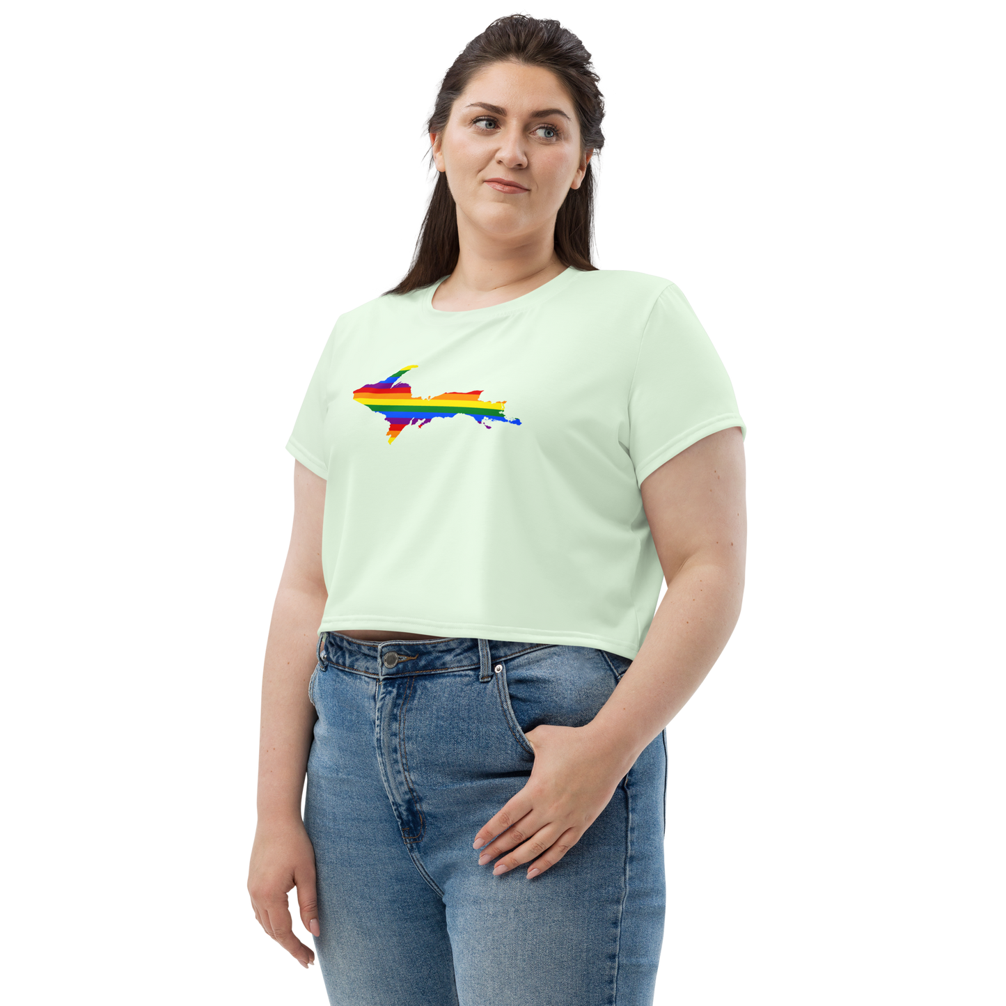 Michigan Upper Peninsula Crop Top (w/ UP Pride Flag) | Sporty - Dew Green