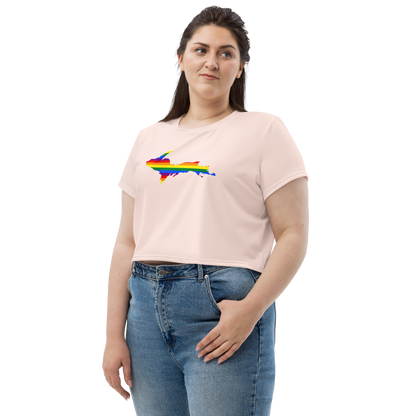 Michigan Upper Peninsula Crop Top (w/ UP Pride Flag) | Sporty - Champagne Pink