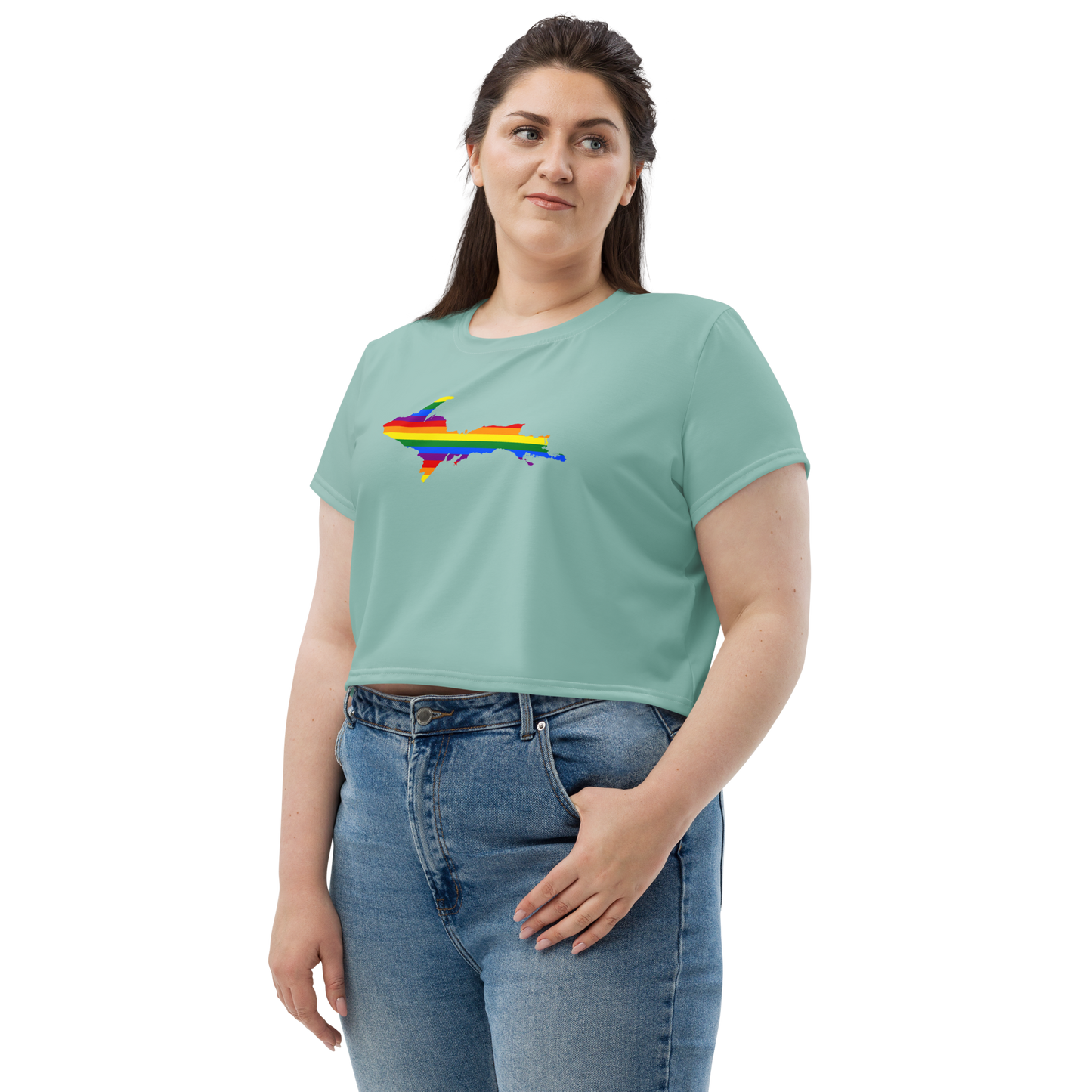 Michigan Upper Peninsula Crop Top (w/ UP Pride Flag) | Sporty - Pale Copper Green