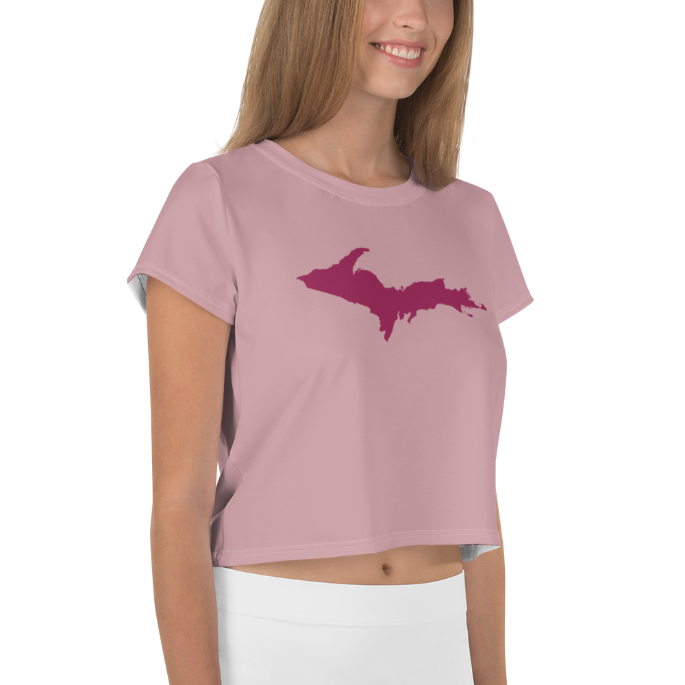 Michigan Upper Peninsula Crop Top (Ruby Outline) | Sporty - Cherry Blossom Pink