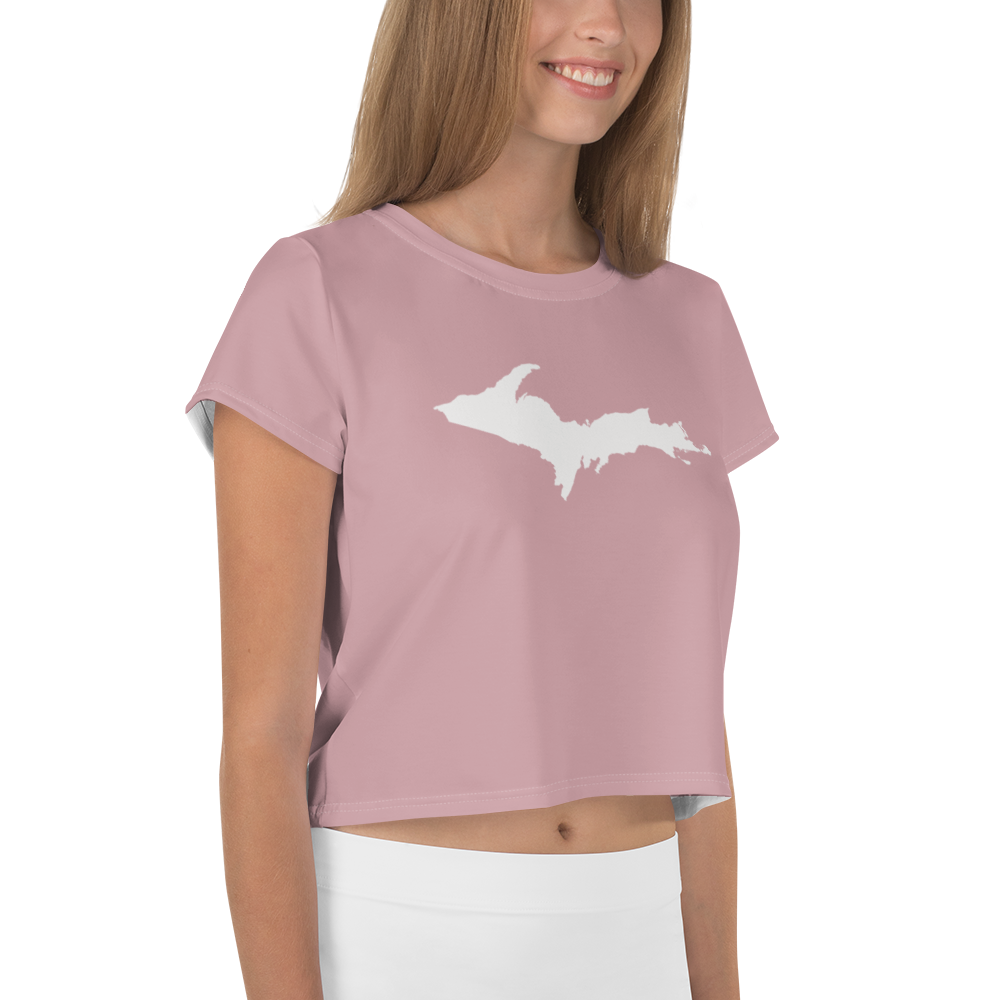 Michigan Upper Peninsula Crop Top (w/ UP Outline) | Sporty - Cherry Blossom Pink