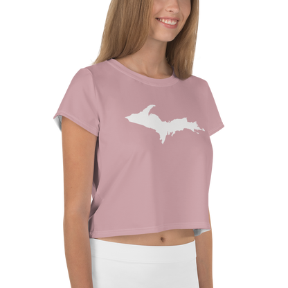 Michigan Upper Peninsula Crop Top (w/ UP Outline) | Sporty - Cherry Blossom Pink