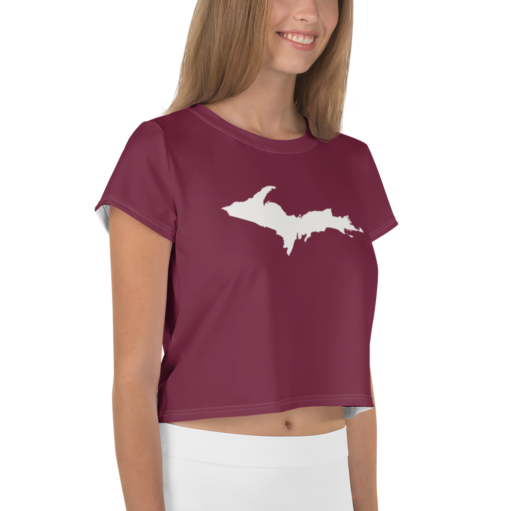 Michigan Upper Peninsula Crop Top (w/ UP Outline) | Sporty - Old Mission Burgundy