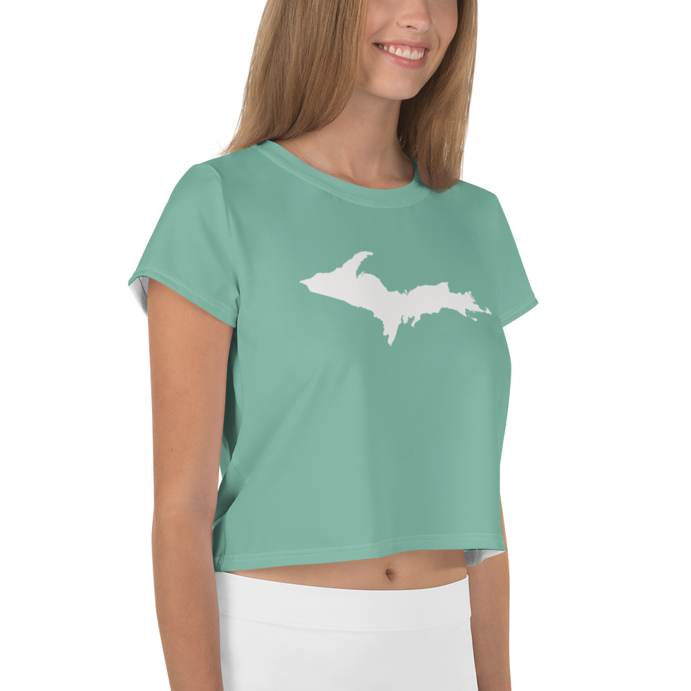 Michigan Upper Peninsula Crop Top (w/ UP Outline) | Sporty - Metallic Mint Green