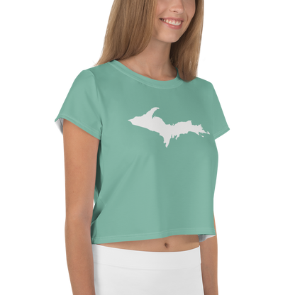 Michigan Upper Peninsula Crop Top (w/ UP Outline) | Sporty - Metallic Mint Green