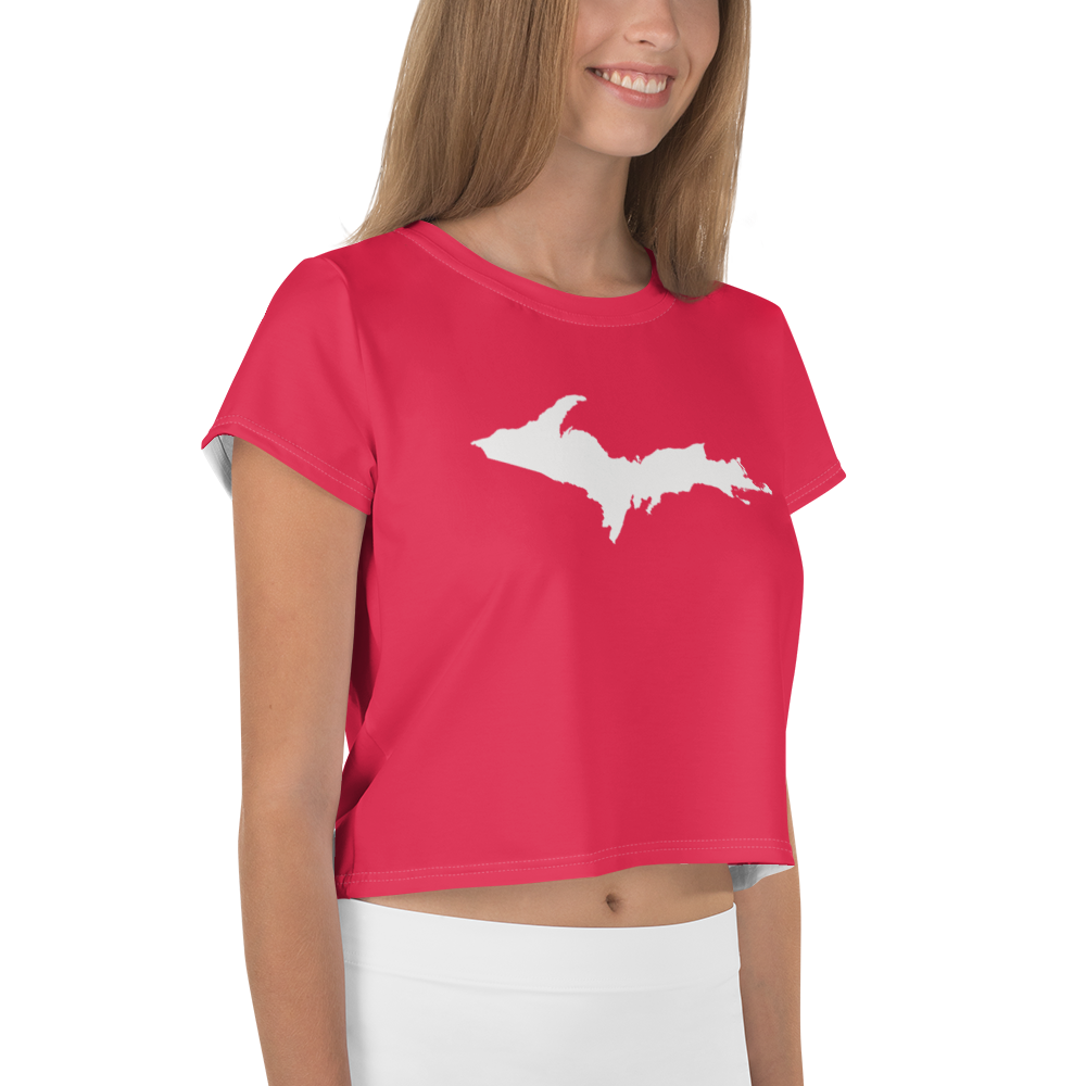 Michigan Upper Peninsula Crop Top (w/ UP Outline) | Sporty - Lighthouse Red