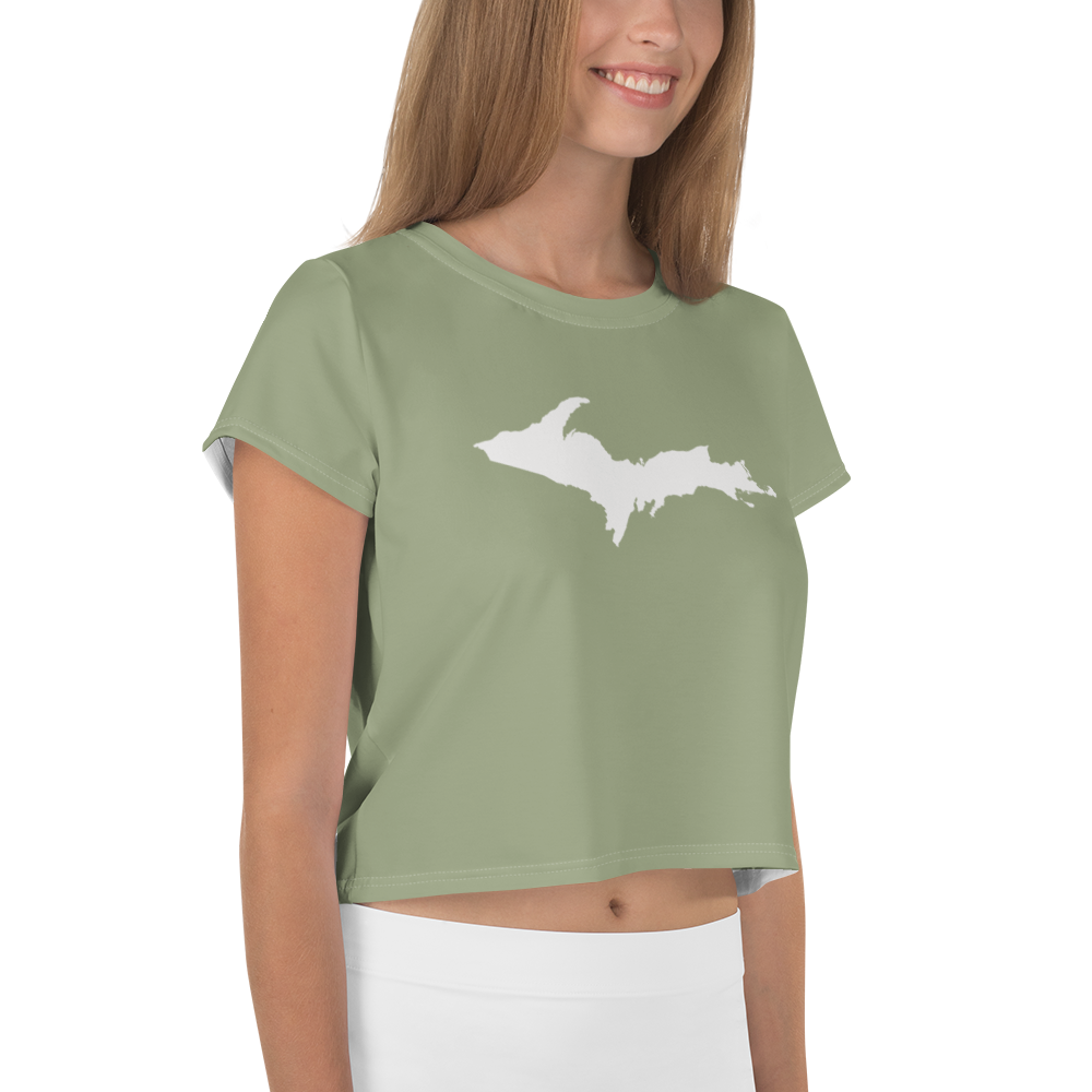 Michigan Upper Peninsula Crop Top (w/ UP Outline) | Sporty - Beachgrass Green