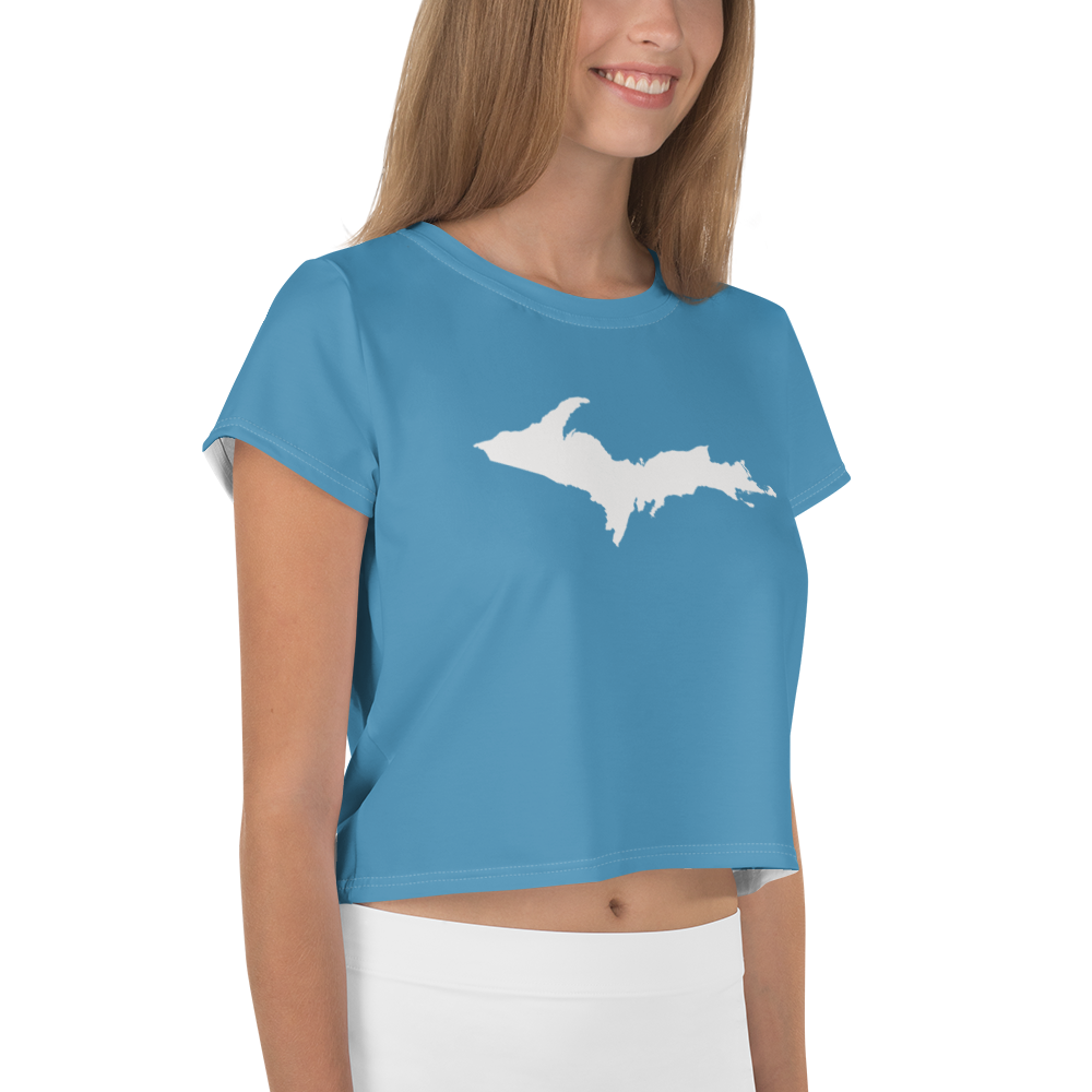 Michigan Upper Peninsula Crop Top (w/ UP Outline) | Sporty - Lake Michigan Blue