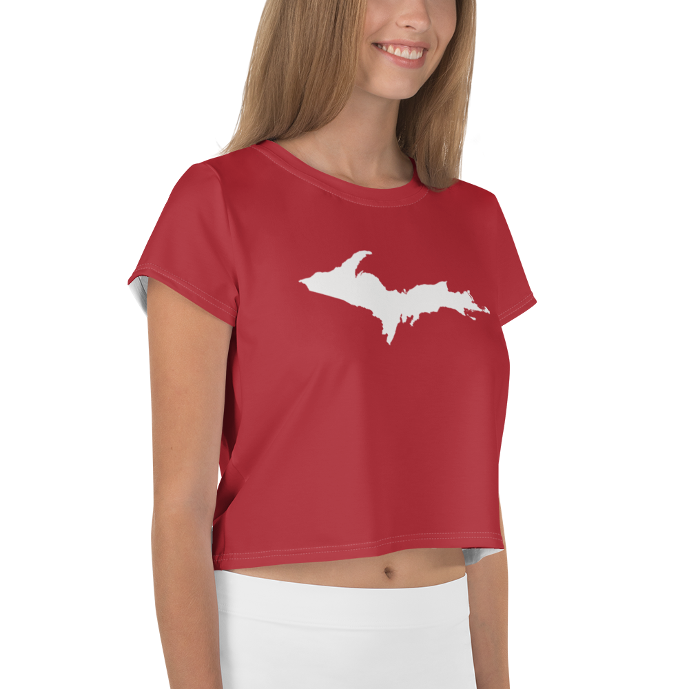 Michigan Upper Peninsula Crop Top (w/ UP Outline) | Sporty - Thimbleberry Red