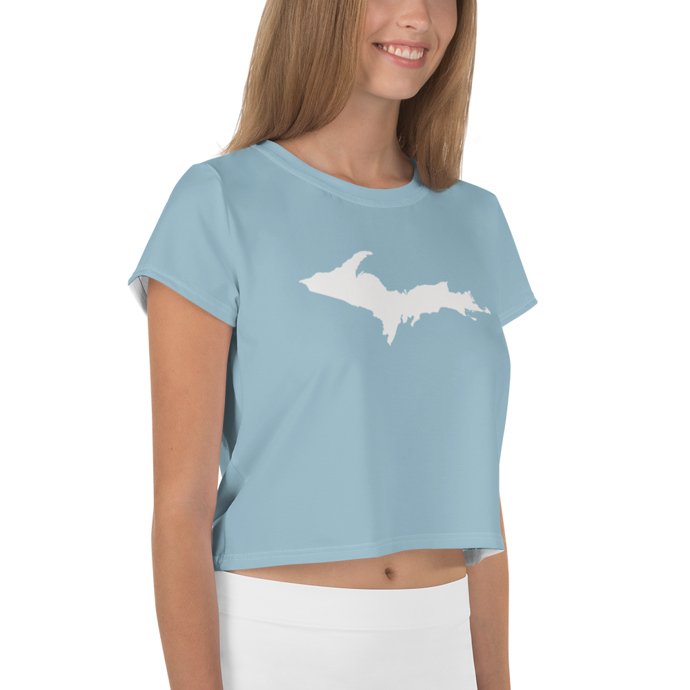 Michigan Upper Peninsula Crop Top (w/ UP Outline) | Sporty - Opal Blue