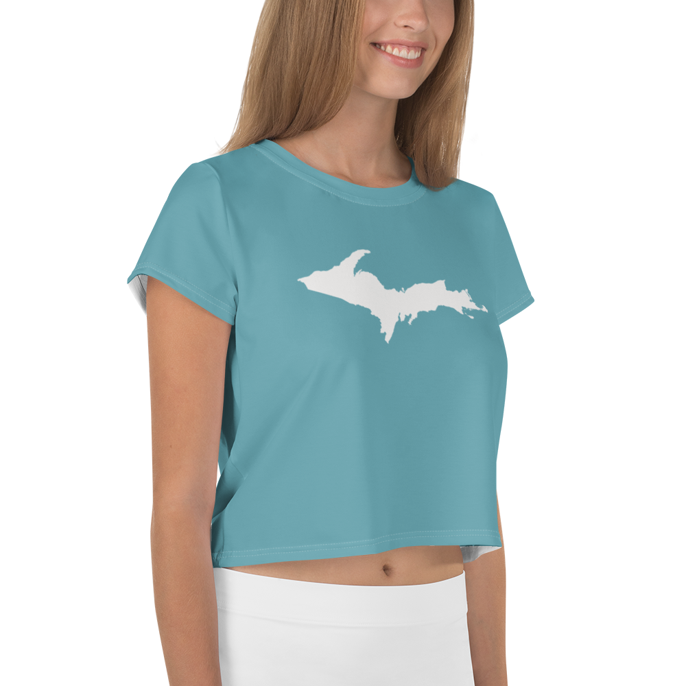 Michigan Upper Peninsula Crop Top (w/ UP Outline) | Sporty - Lake Huron Blue