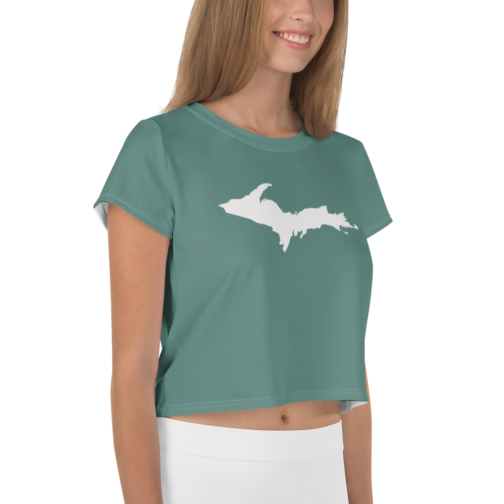 Michigan Upper Peninsula Crop Top (w/ UP Outline) | Sporty - Copper Green