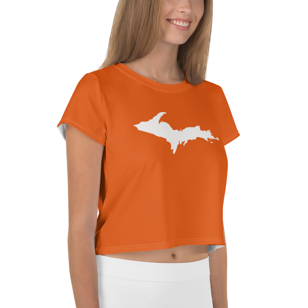 Michigan Upper Peninsula Crop Top (w/ UP Outline) | Sporty - Maple Leaf Orange