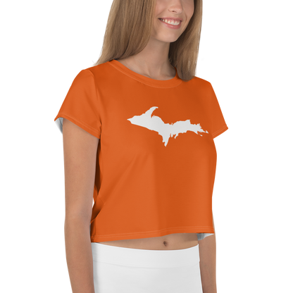 Michigan Upper Peninsula Crop Top (w/ UP Outline) | Sporty - Maple Leaf Orange