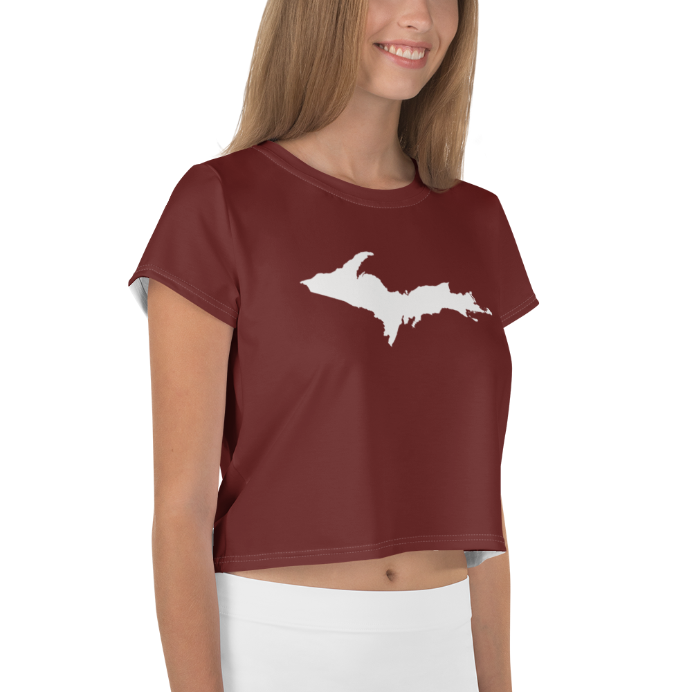 Michigan Upper Peninsula Crop Top (w/ UP Outline) | Sporty - Cherrywood Color