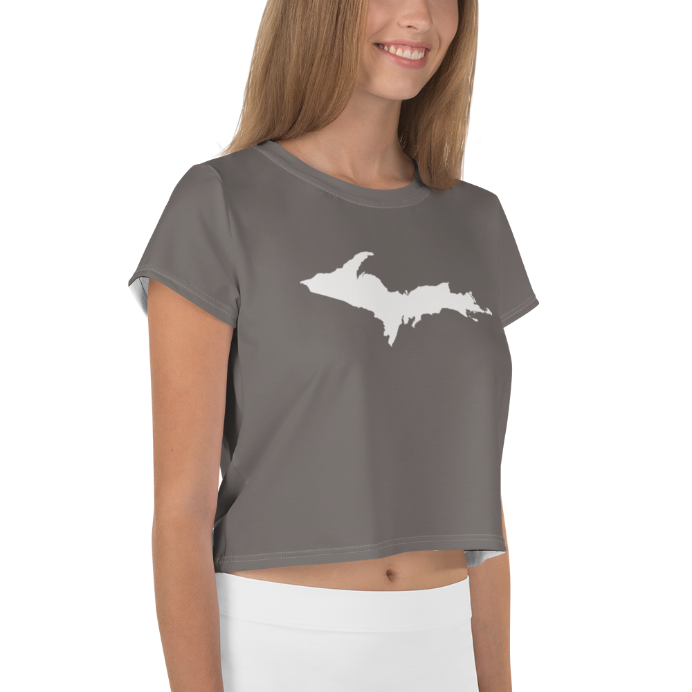 Michigan Upper Peninsula Crop Top (w/ UP Outline) | Sporty - Warren Tank Grey