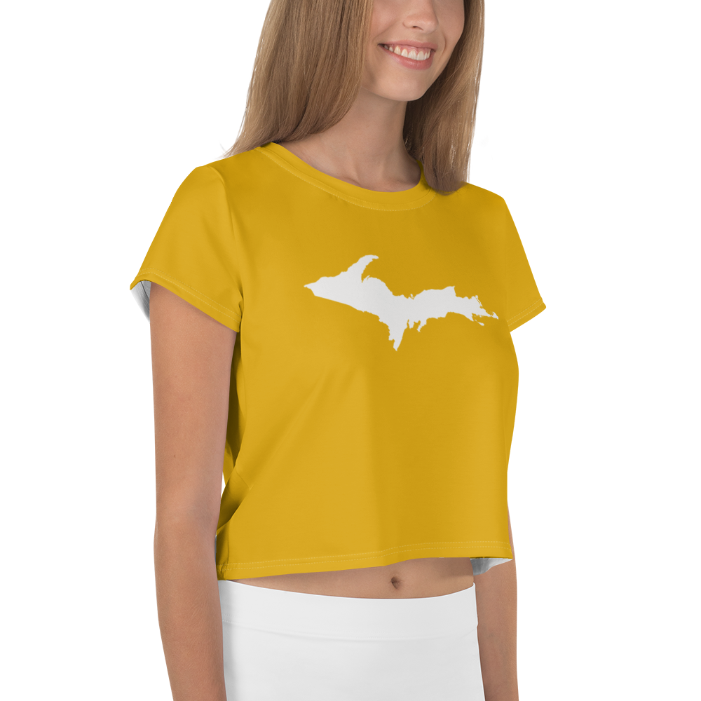 Michigan Upper Peninsula Crop Top (w/ UP Outline) | Sporty - Gold