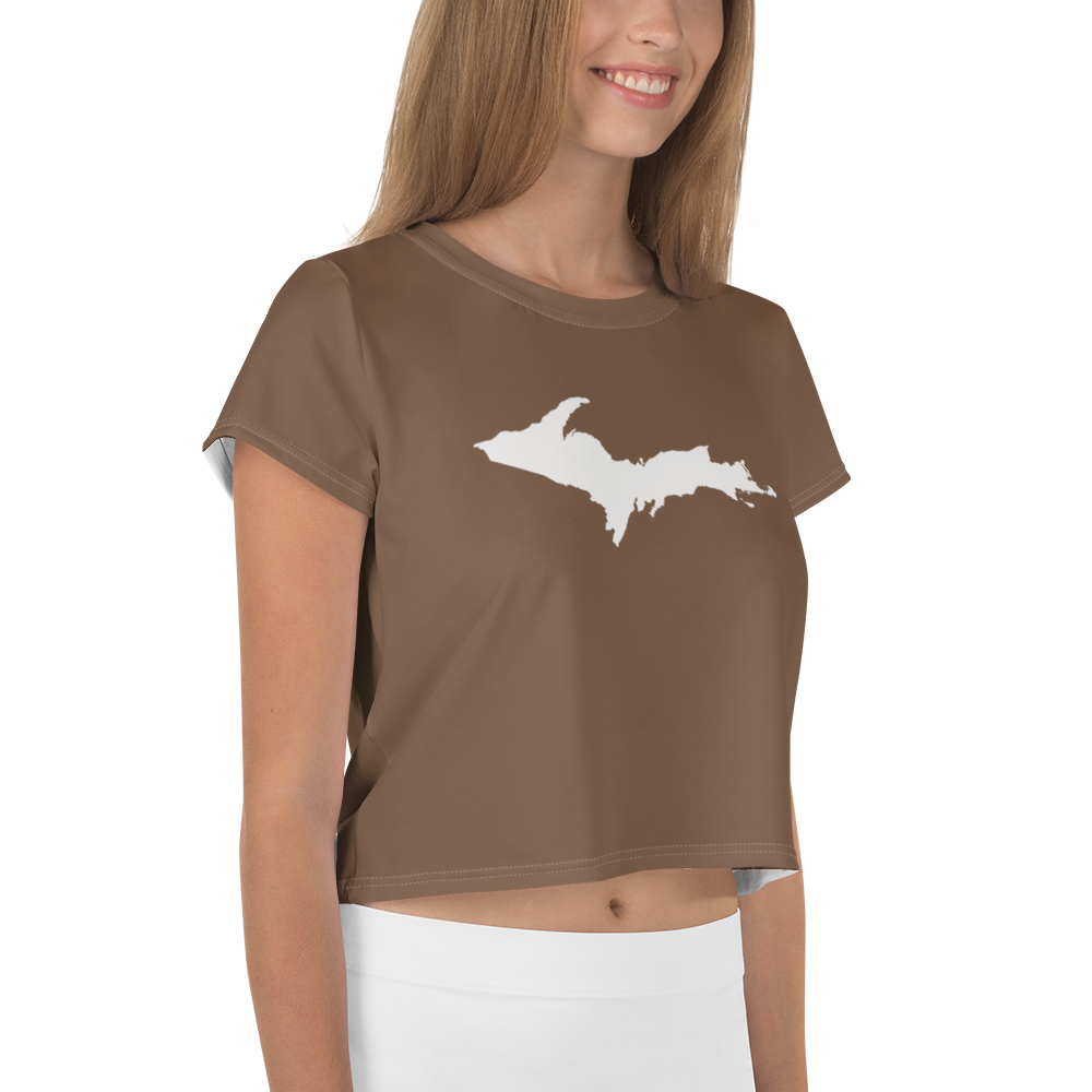 Michigan Upper Peninsula Crop Top (w/ UP Outline) | Sporty - Coffee Color