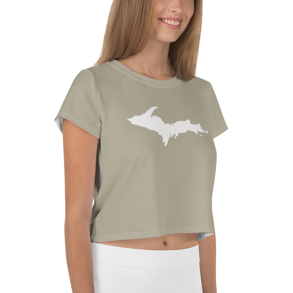 Michigan Upper Peninsula Crop Top (w/ UP Outline) | Sporty - Petoskey Stone Beige