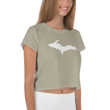 Michigan Upper Peninsula Crop Top (w/ UP Outline) | Sporty - Petoskey Stone Beige