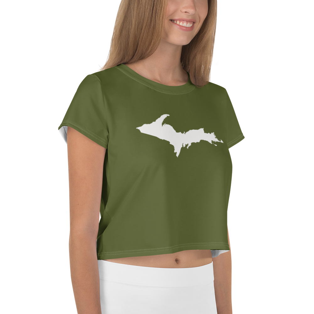 Michigan Upper Peninsula Crop Top (w/ UP Outline) | Sporty - Army Green