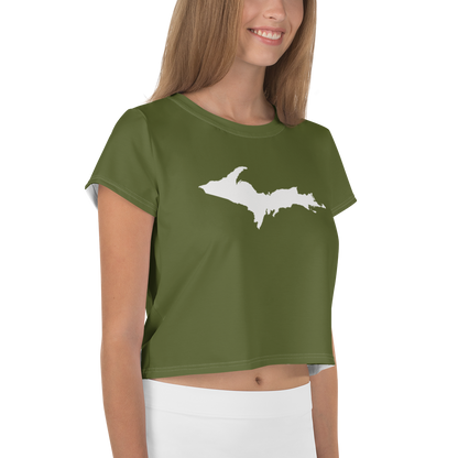 Michigan Upper Peninsula Crop Top (w/ UP Outline) | Sporty - Army Green