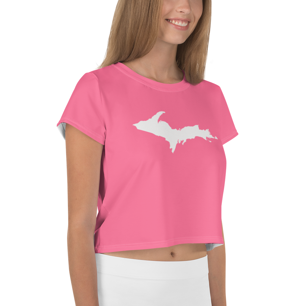 Michigan Upper Peninsula Crop Top (w/ UP Outline) | Sporty - Rhodochrosite Pink