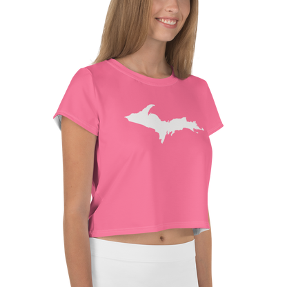 Michigan Upper Peninsula Crop Top (w/ UP Outline) | Sporty - Rhodochrosite Pink