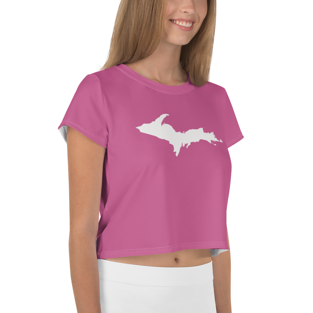 Michigan Upper Peninsula Crop Top (w/ UP Outline) | Sporty - Apple Blossom Pink