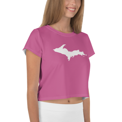 Michigan Upper Peninsula Crop Top (w/ UP Outline) | Sporty - Apple Blossom Pink