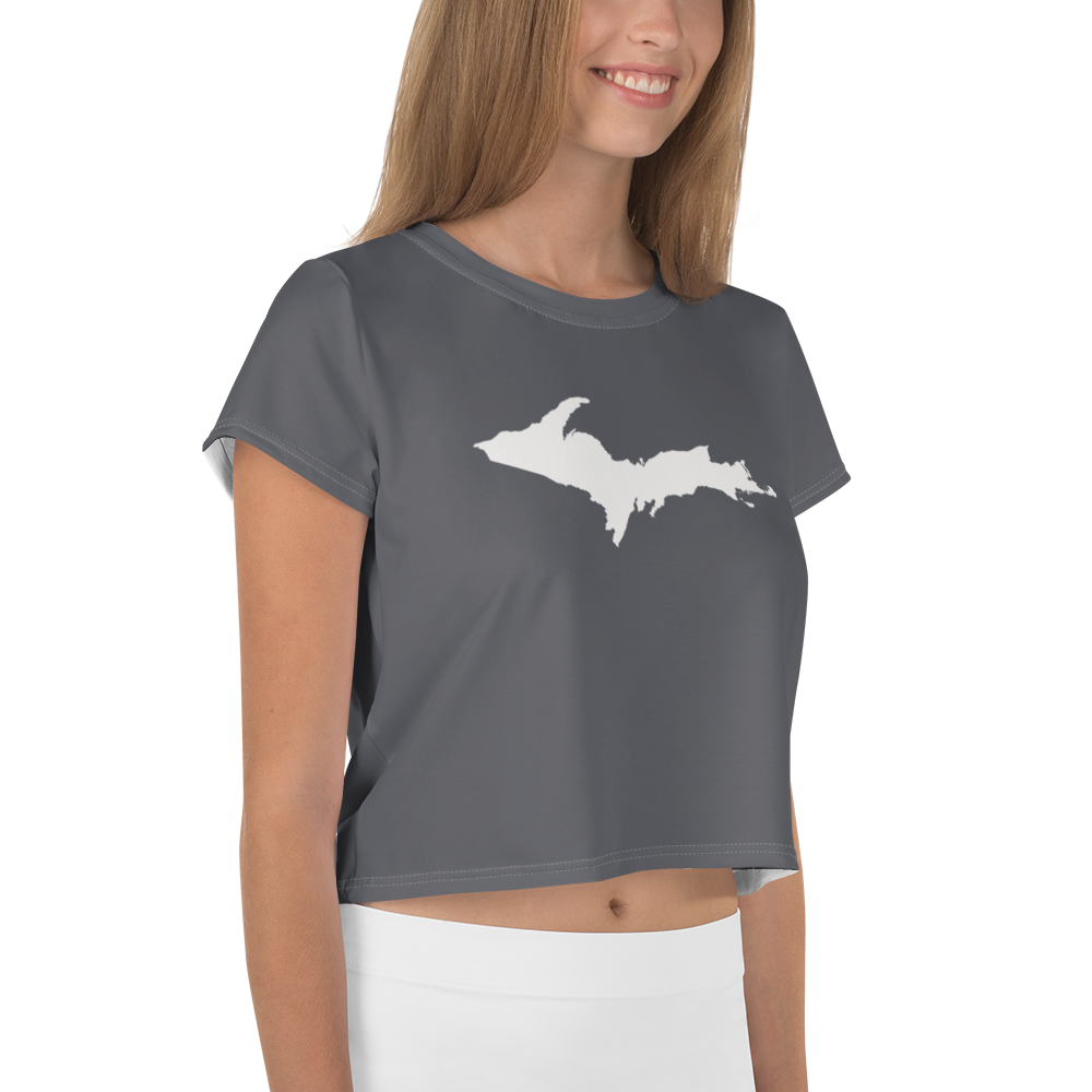 Michigan Upper Peninsula Crop Top (w/ UP Outline) | Sporty - Iron Ore Grey