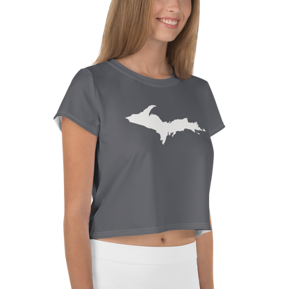 Michigan Upper Peninsula Crop Top (w/ UP Outline) | Sporty - Iron Ore Grey